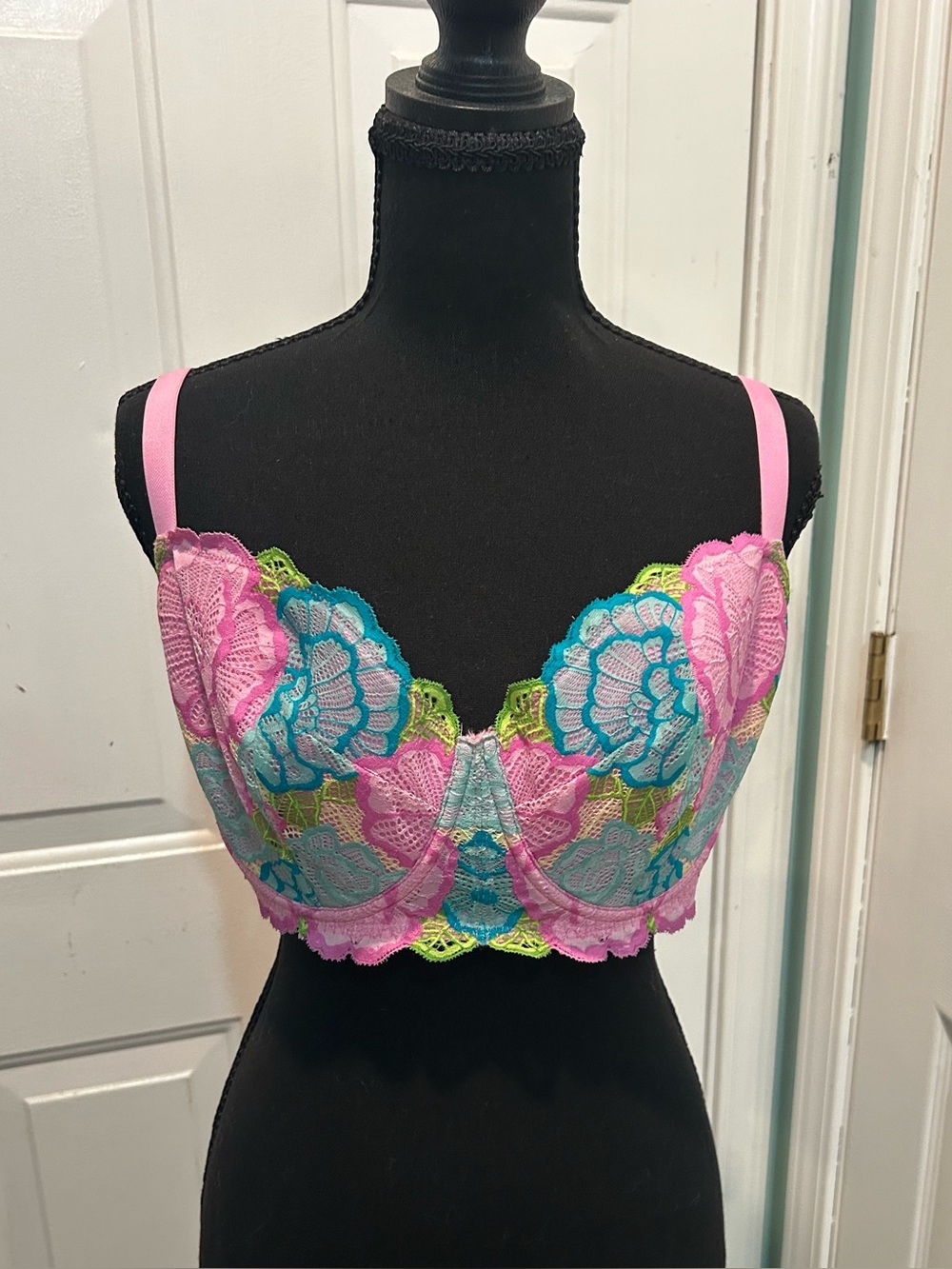 Adore me pink blue floral balconette lightly lined bra SZ 34G